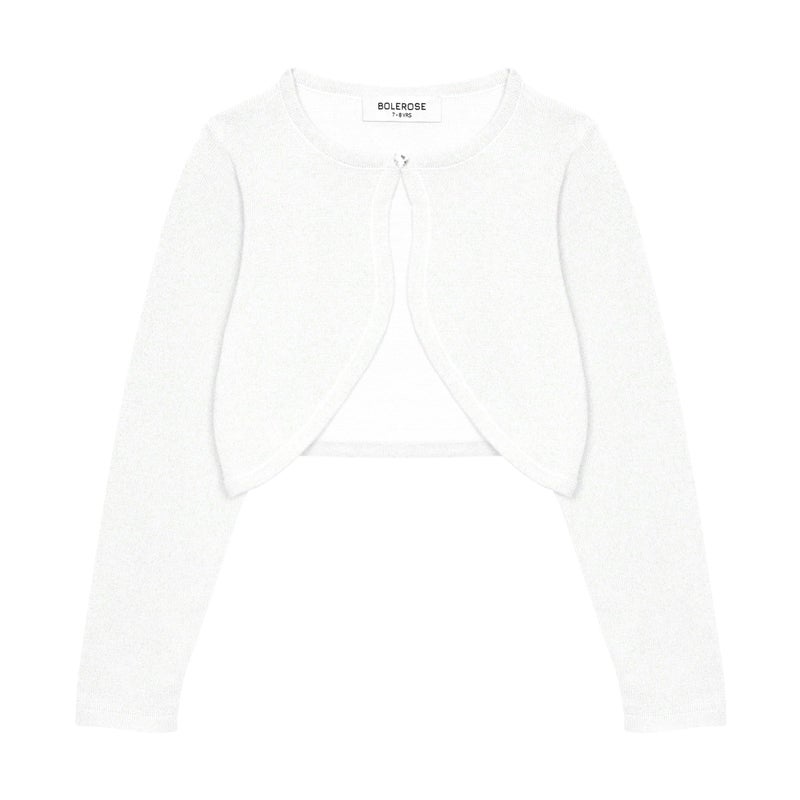 BOLEROSE Girls Long Sleeve Sparkle Cardigan Childrens Kids Bolero Shrug (White - Holographic Sparkle, 11-12 YRS) - Image 1